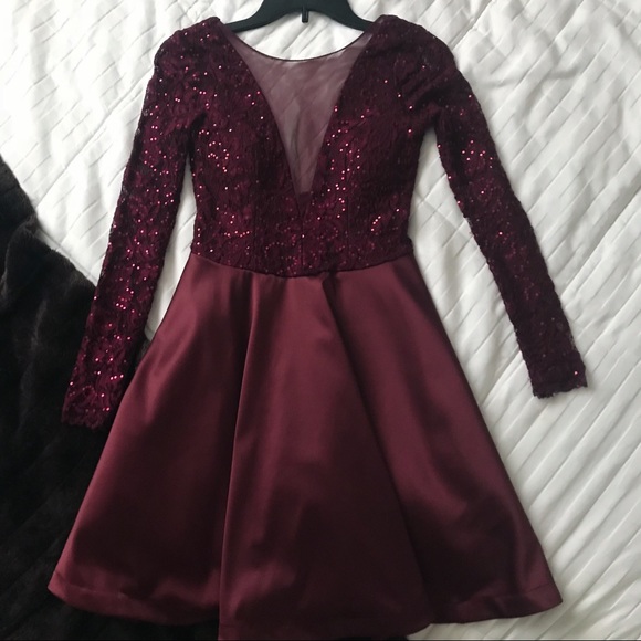 mymichelle Dresses & Skirts - Maroon Satin Sequin Homecoming Dress